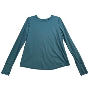 Athleta Sunlover UPF Tulip Back Top Teal Long Sleeve Thumbhole Workout Womens Sm